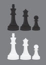 Black and White Chess Pieces Vector Illustration