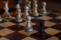 Black and white chess pieces on wooden board Royalty Free Stock Photo