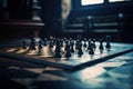 a black and white chess set on a checkered board Royalty Free Stock Photo