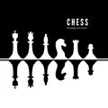 Black and white chessmen set. Chess strategy and tactic. Vector illustration