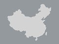 Black and white China map or atlas with filled border line of the whole country on dark background