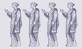 Black and White Chiton Vector Illustration - Hand-Drawn Sketch of Ancient Greek Tunic