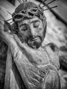 Black and white Christ statue of the Romanesque church of Erill la Vall in the Catalan Pyrenees, Spain Royalty Free Stock Photo