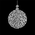 Black and White Christmas ball with a floral swirl flourishes Royalty Free Stock Photo