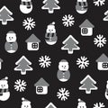 Black and White Christmas Snowman seamless pattern design Royalty Free Stock Photo