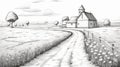 Black And White Church Drawing: Detailed Shading And Realistic Portrayal