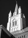 Black and white church steeple Royalty Free Stock Photo