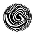 Black and white circle with distorted wavy stripes. Vector trippy abstract geometric shape