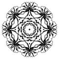 Black and white circular floral pattern. Round ornamental pattern, mosaic hand drawn