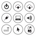 Black and white circular icon for computer and technology concep