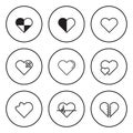 Black and White Circular Icon for Heart and Love Concept