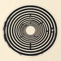 Black and White Circular Labyrinth Design on Tan Background Royalty Free Stock Photo
