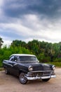 Black and White Vintage Car in Cuba Royalty Free Stock Photo