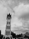 black and white clock gadang in the city of Bukittinggi