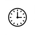 Black and white clock icon on a plain background, displaying the time as 3 o\'clock. The Royalty Free Stock Photo