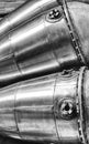 Combustors on Rolls Royce "Nene" jet engine. Abstract close up. Royalty Free Stock Photo