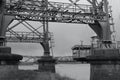 Black and white photograph of Newport Transporter Bridge over the River Usk Royalty Free Stock Photo