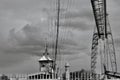 Black and white photograph of Newport Transporter Bridge over the River Usk Royalty Free Stock Photo