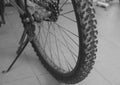 Black and white close up selective focus old bicycle tire for people exercise Royalty Free Stock Photo