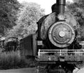 Black and white close up of train engine