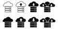 Black and white cloud computing icon set featuring server racks with upload and download arrows for data transfer services Royalty Free Stock Photo
