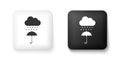 Black and white Cloud with rain drop on umbrella icon isolated on white background. Square button. Vector Royalty Free Stock Photo