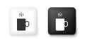 Black and white Coffee cup flat icon isolated on white background. Tea cup. Hot drink coffee. Square button. Vector Royalty Free Stock Photo