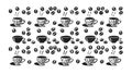 Black and White Coffee Doodle Pattern Vector, vector design Generative AI Royalty Free Stock Photo