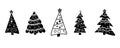 Black and white. Collection Christmas tree decorated isolated. Royalty Free Stock Photo