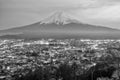 Black and white color of mount Fuji and city