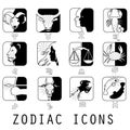 Black and white color zodiac icons Royalty Free Stock Photo