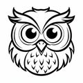 Simplistic Owl Face Coloring Pages: White And Black Cartoon Drawings Royalty Free Stock Photo