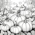 Black and white coloring book, a dozen pumpkin leaves. Pumpkin as a dish of thanksgiving for the harvest, picture on a white