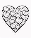 Black and White coloring card, big heart with tiny hearts. Heart as a symbol of affection and
