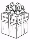 Black and white coloring card gift with a bow. Gifts as a day symbol of present and