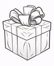 Black and white coloring card, gift, box with a bow. Gifts as a day symbol of present and
