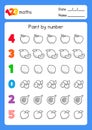 Black and white coloring fruits outline about count numbers in maths subject exercises sheet kawaii doodle vector