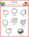 Black and white coloring outline about fruits in science subject exercises sheet kawaii doodle vector Royalty Free Stock Photo