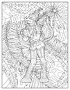 Black and white coloring page with ethnic Thailand demons and mythology creature