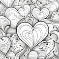 Black and White coloring sheet, abstract shapes of hearts waves. Heart as a symbol of affection and