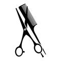 Black and white comb and open scissors silhouette Royalty Free Stock Photo