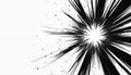 Black and white comic book style explosion effect. Dynamic illustration with bold lines and motion streaks on white background. Royalty Free Stock Photo