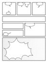 Black and white comic book template with halftone effects and speech bubbles Royalty Free Stock Photo