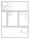 Black and white comic book template with halftone effects and speech bubbles Royalty Free Stock Photo