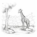 Illustration For Toddler\'s Coloring Book: Giraffe By Tranquil Stream
