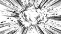 Black and white comic-style explosion graphic with dynamic burst effect. Royalty Free Stock Photo