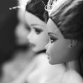 Black and white composition with Barbie dolls Royalty Free Stock Photo
