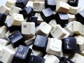 Black and white computer keyboard keys, mostly numeric with ML Machine learning buttons at the front. Concept of unstructured