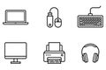 Black and White Computer Peripherals and Devices Set Royalty Free Stock Photo