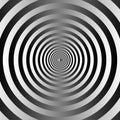 Black and white concentric circles background.